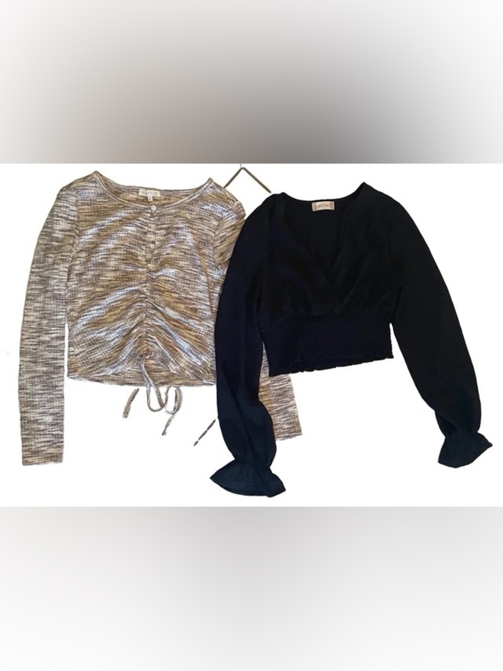 Altar'd State & Ultra Flirt Crop Tops Medium Lot Black Smocked Cinch Keyhole